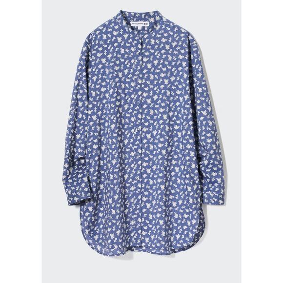 Uniqlo Cotton Silk Long-Sleeve Tunic in Blue Floral - Picture 1 of 14